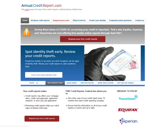 Image of Annual Credit Report homepage